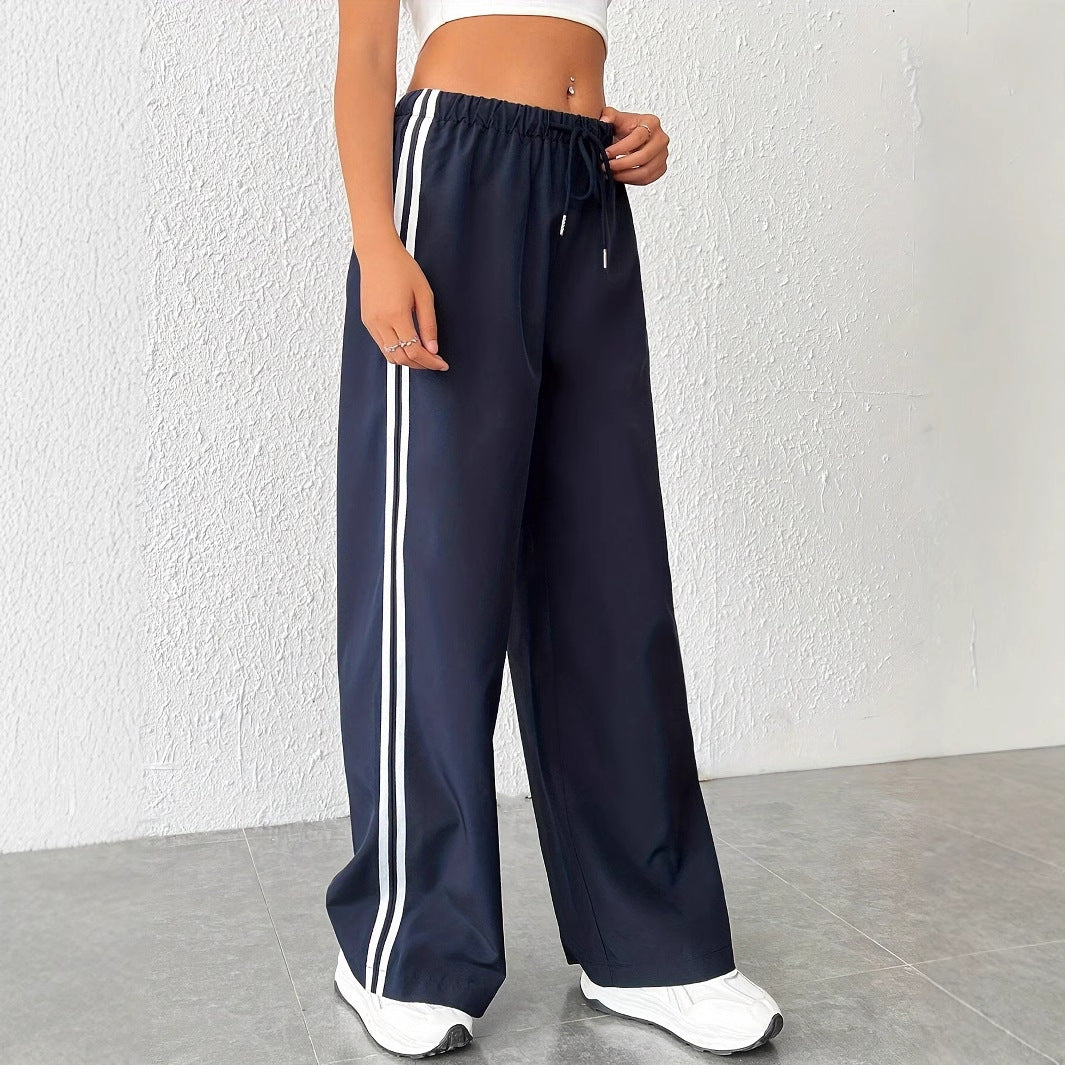 Damen Freizeithosen mit hoher Taille und sportlichen Streifen Drune