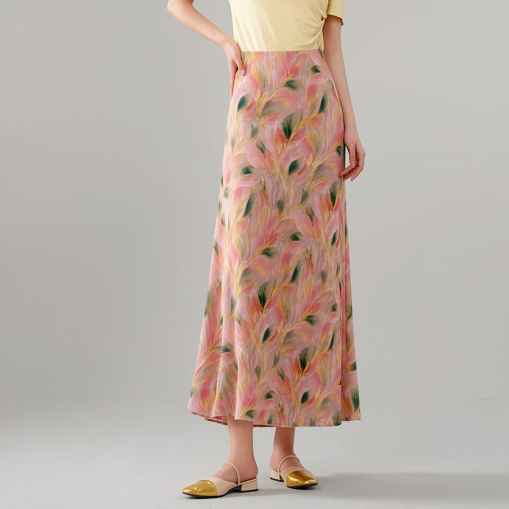Damen nan fließender Midirock mit floralem Print und A-Linie aus satinähnlichem Stoff Drune