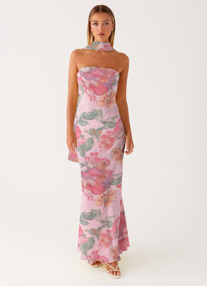 Damen Elegantes Langarm Abendkleid im Blumendesign Drune