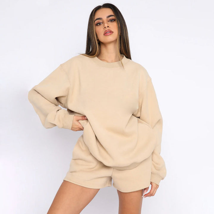 Damen nan weites Sweatshirt und Shorts Haus-Set aus weichem Frottee Drune