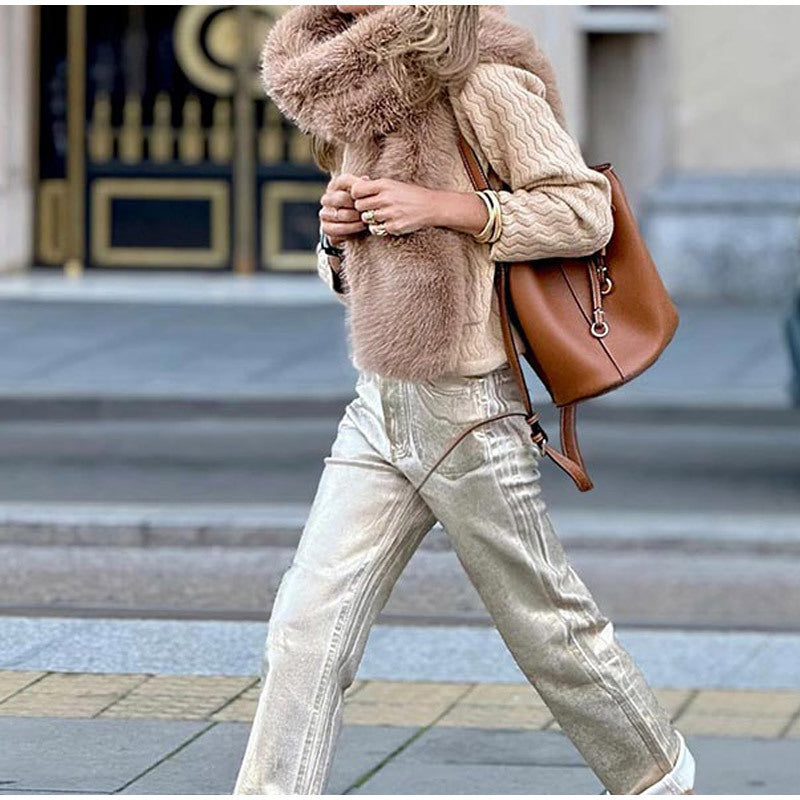 Damen Strickjacke mit strukturiertem Karomuster und dekorativen Knöpfen Drune