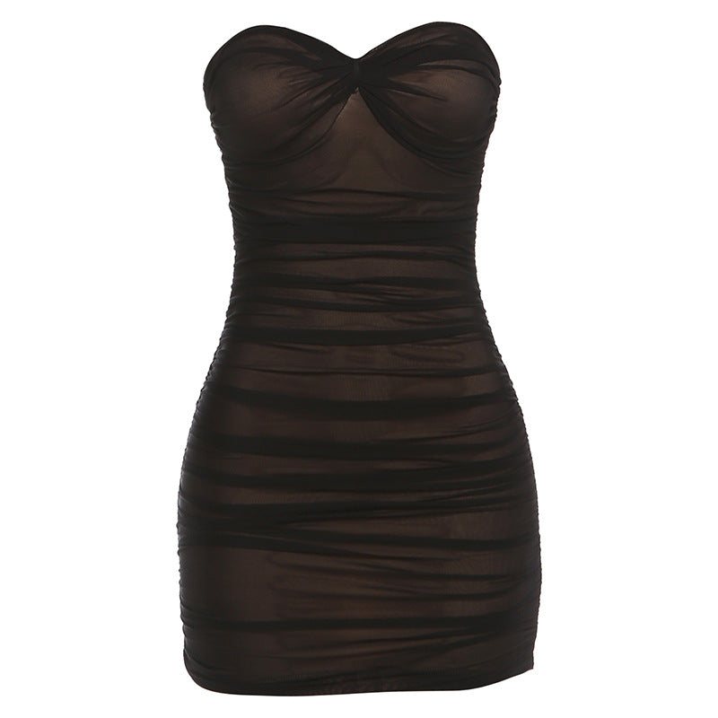 Damen Figurumspielendes Neckholder Kleid mit eleganten Rüschendetails Drune