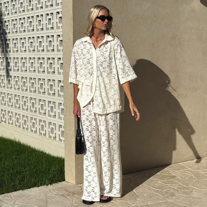 Damen oversized Hemdblusen-Set mit floralen Details Drune