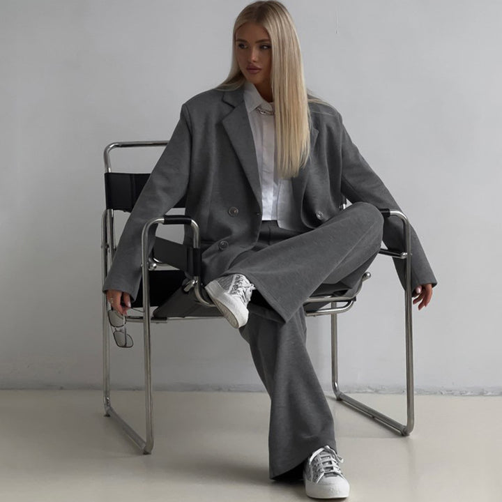 Damen moderne Jogginganzug mit doppelter Knopfleiste und weitem Schnitt Drune