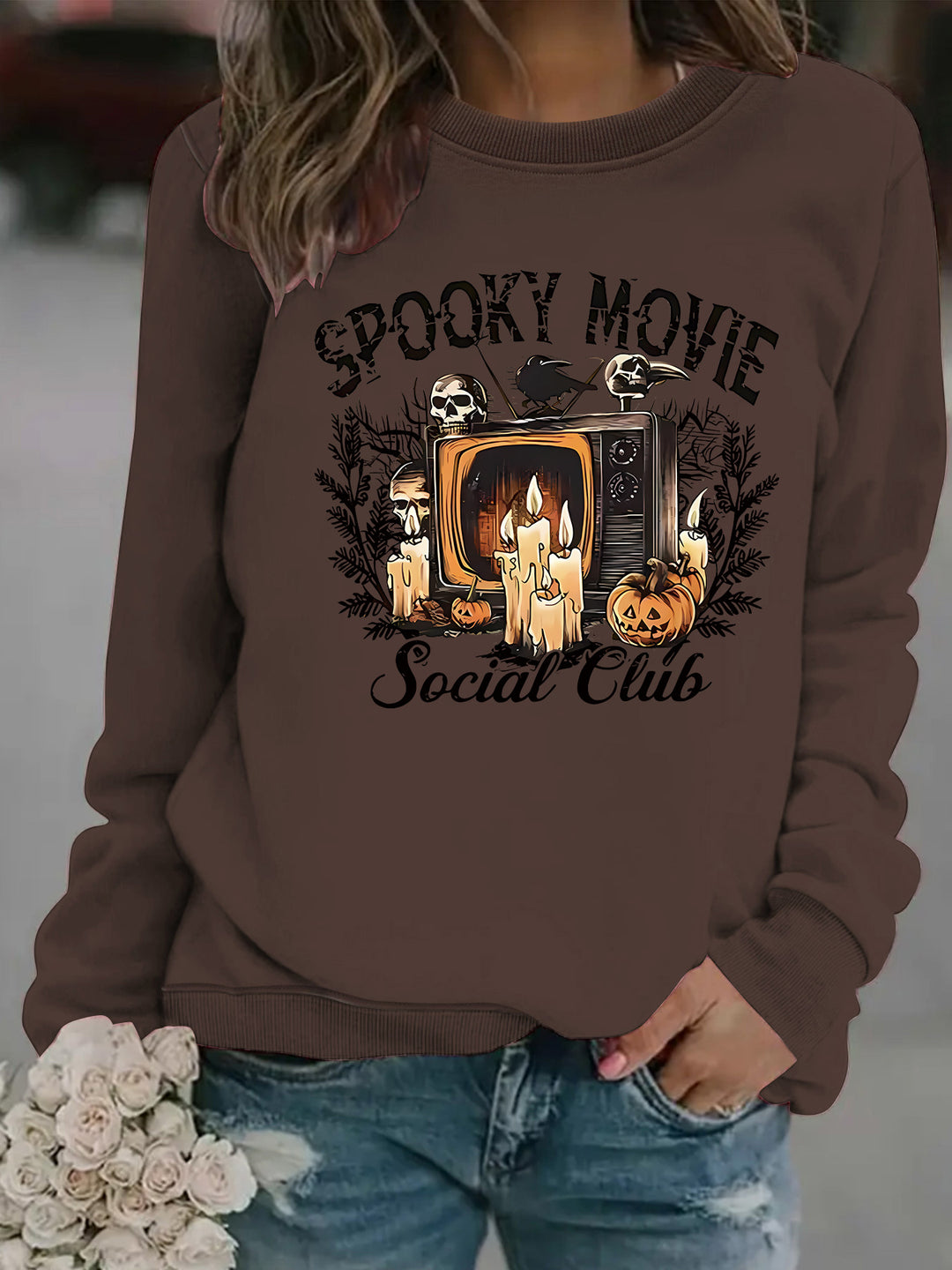 Damen Sweatshirt mit spooky Film-Motiv und lässigem Schnitt Drune
