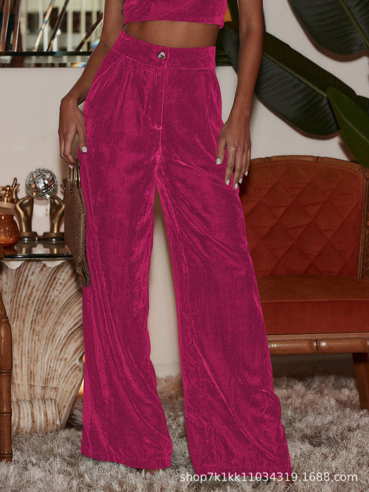 Damen elegante weite Samt-Hosen mit hohen Schlitzen Drune