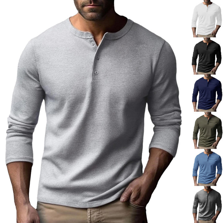 Herren Langarm-Henley-Shirt aus atmungsaktivem Baumwollmix Drune