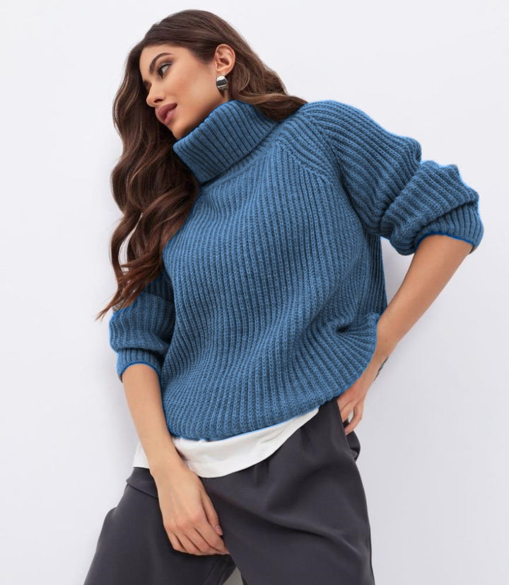 Damen Strickpullover mit hohem Kragen und Wabenstruktur Drune