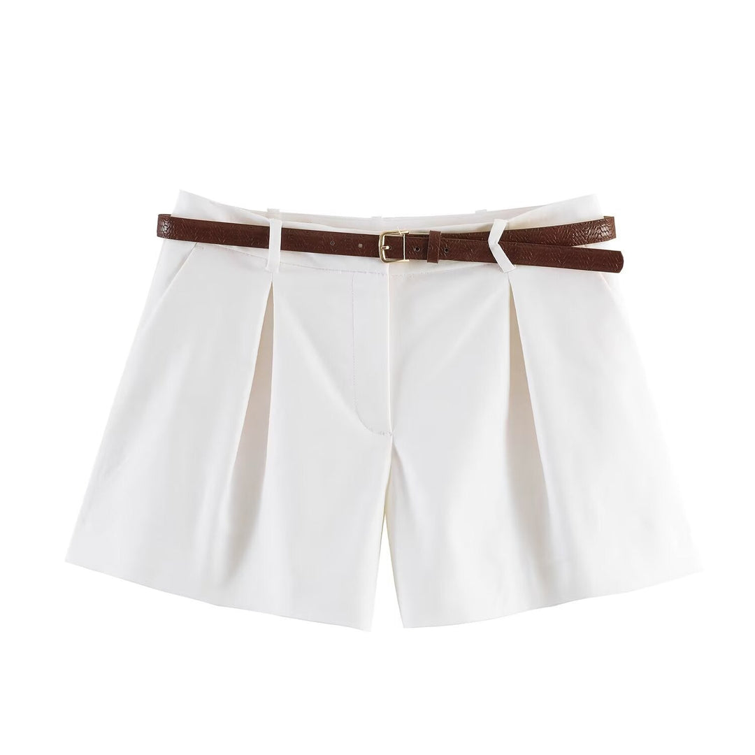 Damen High-Waist Shorts mit elegantem Faltenwurf und schmalem Gürtel Drune