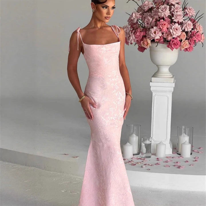 Damen Elegantes Langarm Abendkleid mit floralem Jacquard-Muster und zartem Rückenausschnitt Drune