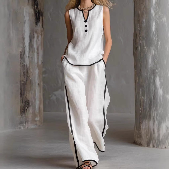 Damen Elegantes Zweiteiler-Set mit schickem Oberteil und weiten Hosen Drune