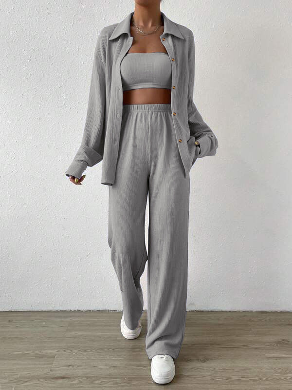 Damen Zweiteiliges Lounge-Set mit Oberteil und weiter Hose Drune