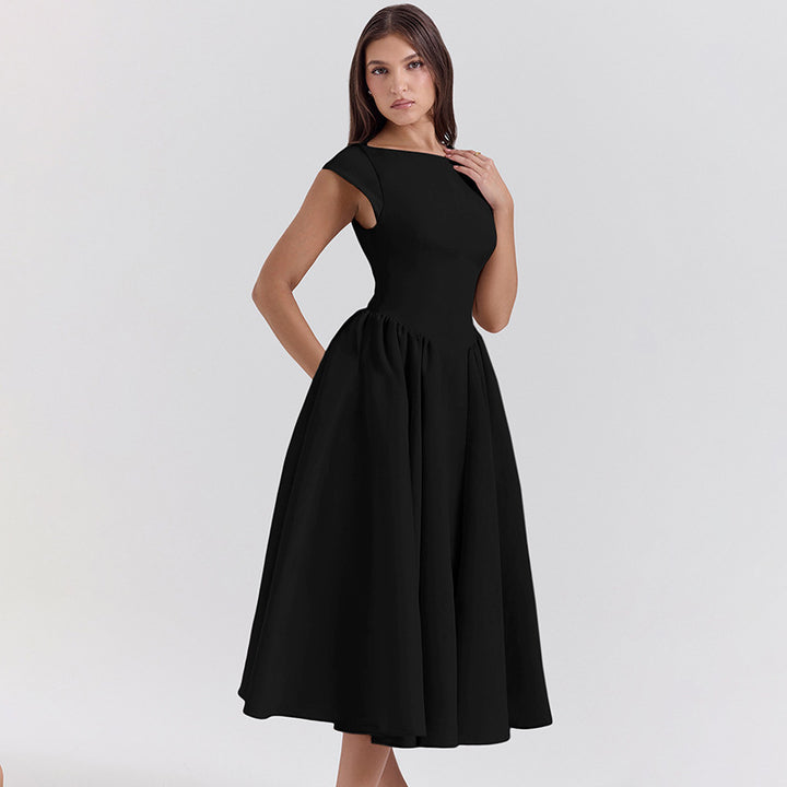 Damen Midi-Kleid mit elegantem A-Linien-Schnitt und raffinierten Falten Drune