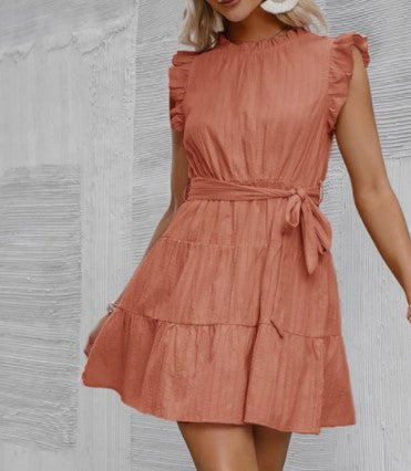 Damen Halbarmkleid mit Rüschendetails und Taillenknoten Drune
