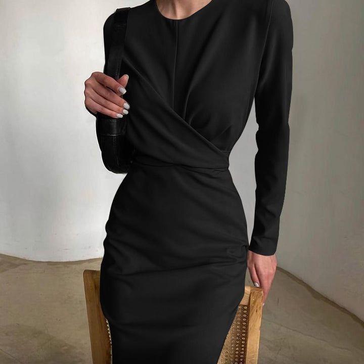 Damen Elegantes Wickelkleid mit Langarm und figurbetontem Schnitt Drune
