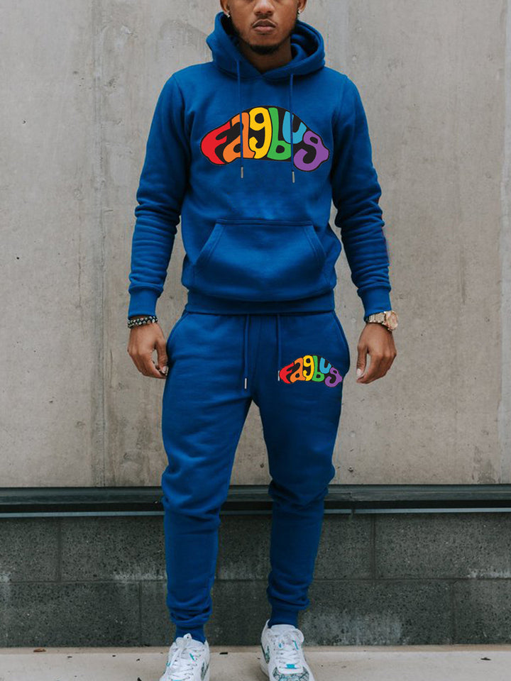 Herren Hoodie und Jogginghose Set mit auffälligem Neon-Logo Drune