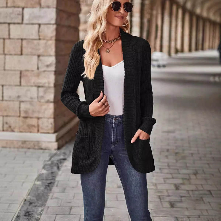 Damen Strickjacke mit offenen Front und modischem Rippenstruktur Drune