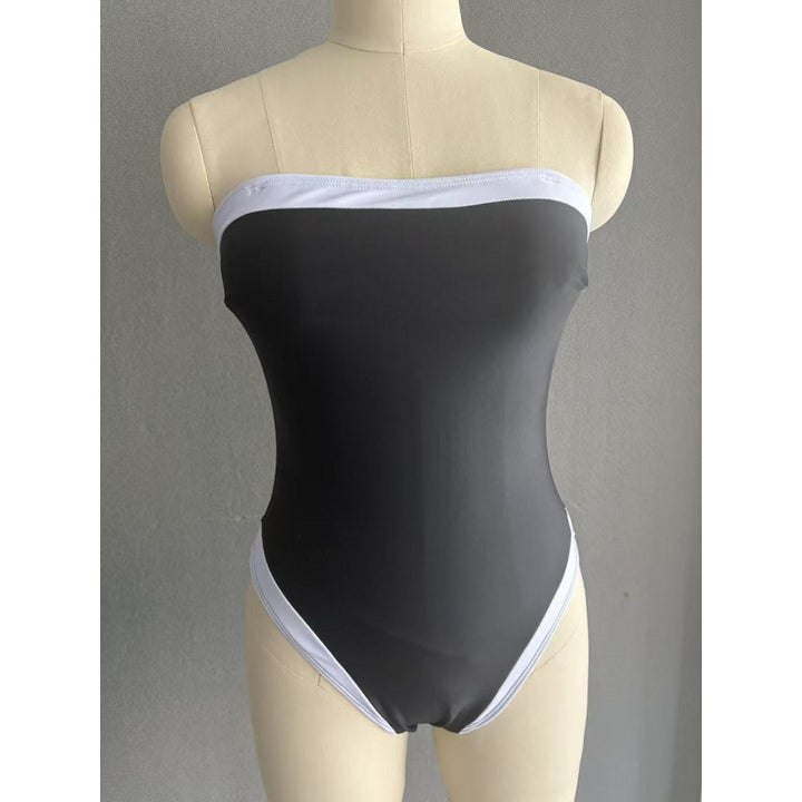 Damen Einteiler Badeanzug mit stilvollem Bandeau-Ausschnitt und kontrastierenden Akzenten Drune