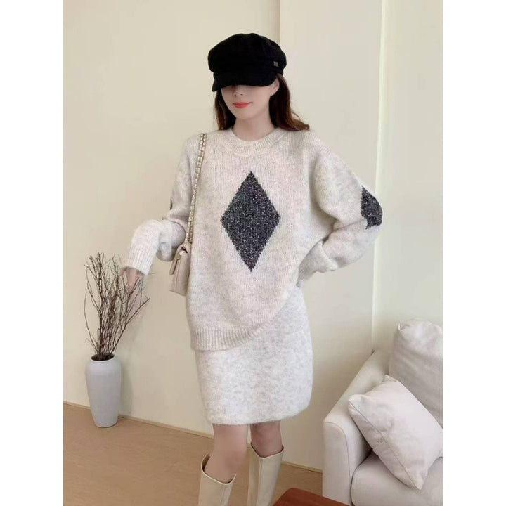 Damen Strickpullover mit funkelnden Diamantdetails und lässigem Schnitt Drune