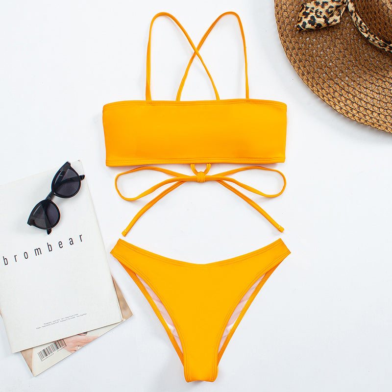 Damen Bikini mit modischem Bandeau-Oberteil und verstellbaren Trägern Drune