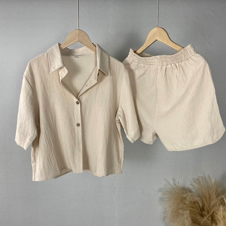 Damen Soft Linen Kurz Set Drune