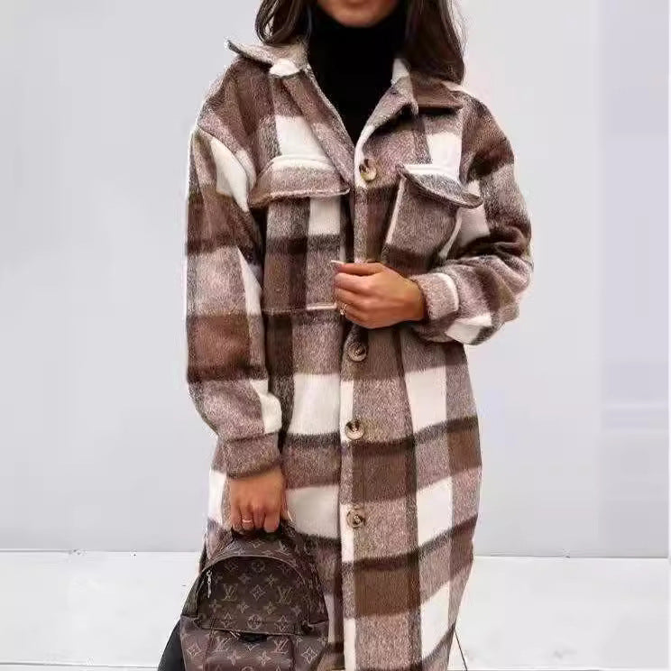 Damen Karierter Oversized-Hemd-Mantel mit praktischen Taschen Drune