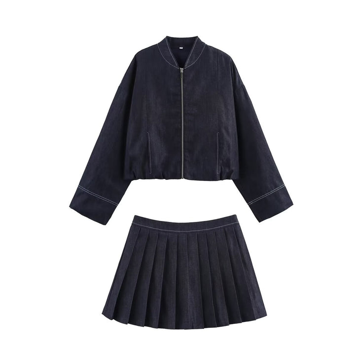 Damen cropped Denim-Jacke im lässigen Blouson-Stil mit Reißverschluss Drune