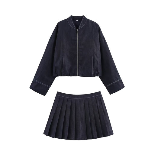 Damen cropped Denim-Jacke im lässigen Blouson-Stil mit Reißverschluss Drune