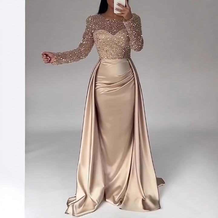 Damen Glamouröses Abendkleid mit funkelnden Perlen und fließendem Rock Drune