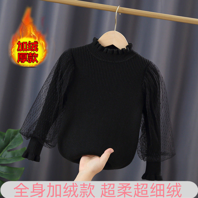 Mädchen elegantes Pullover mit transparenter Spitzenärmel Drune