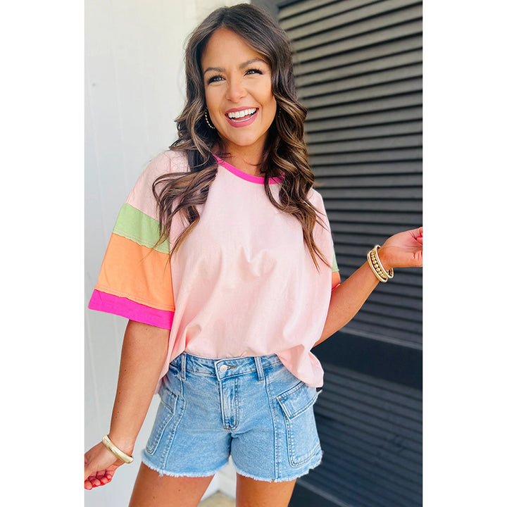 Damen lässiges T-Shirt mit bunten Ärmeln Drune