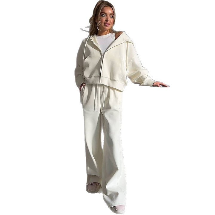 Damen lässiges Sweatset mit cropped Oberteil und weiter Hose Drune