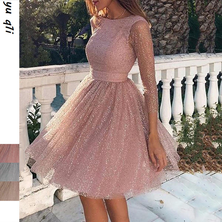 Drune | Sexy Elegante Druck Mesh V-Ausschnitt Abendkleid Kleider