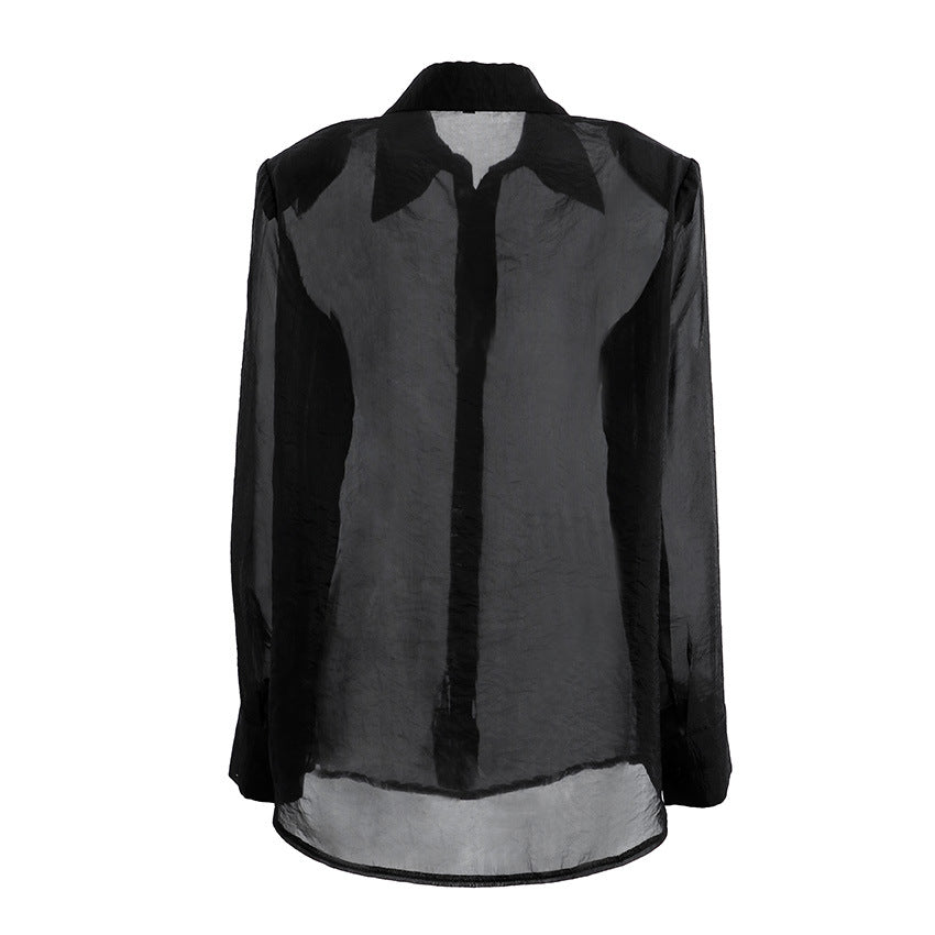 Damen transparente Chiffonbluse mit modernem Schnitt und eleganten Details Drune