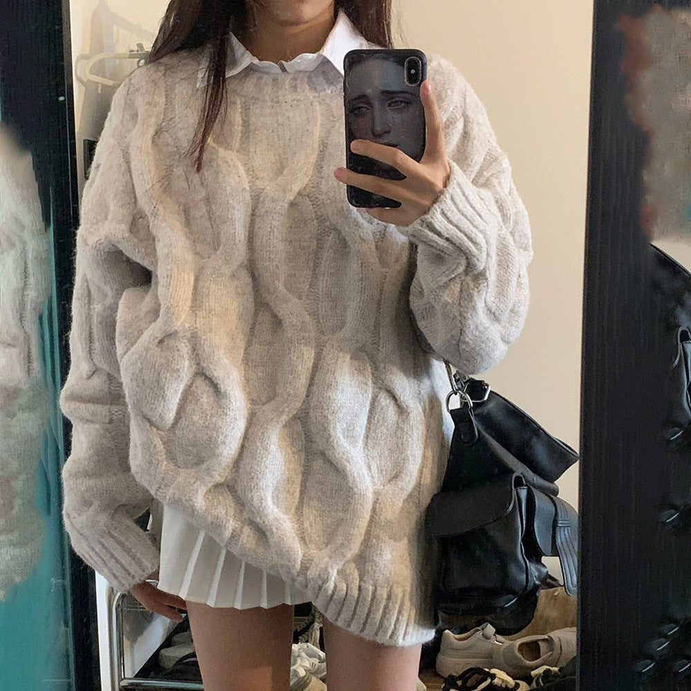 Damen Grobstrickpullover mit strukturiertem Zopfmuster und lässigem Schnitt Drune