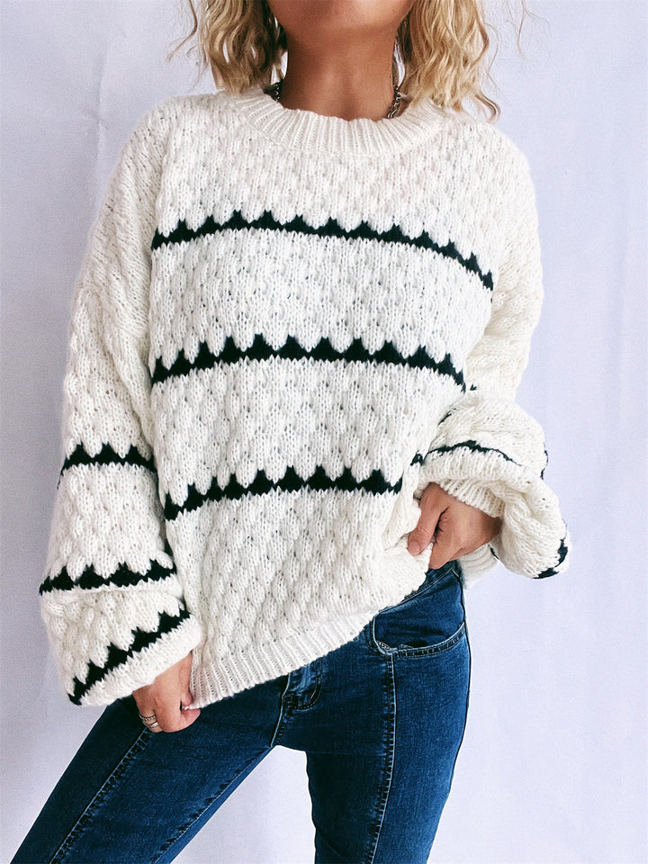 Damen Grob gestrickter Pullover mit modernem Muster und lässigem Schnitt Drune