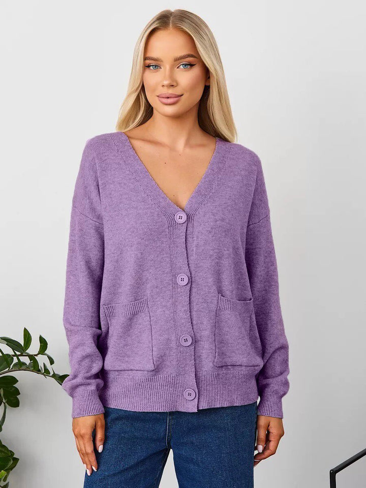 Damen lässiger Strickcardigan mit V-Ausschnitt und praktischen Taschen Drune