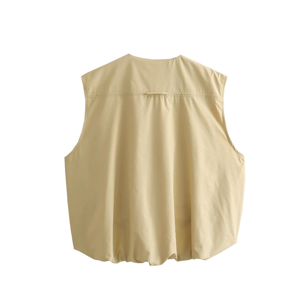 Damen Steppweste mit hohen Taschen und Gummizug Drune