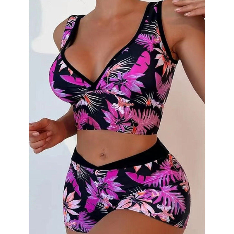 Damen Sport-Bikini-Set mit hoch geschnittenem Oberteil und bequemem Shorts Drune