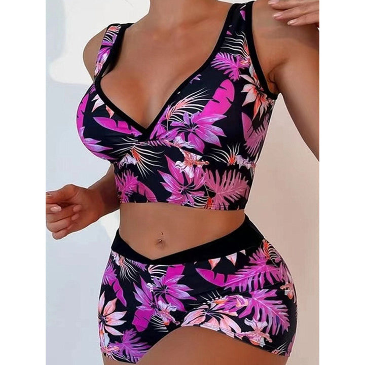 Damen Sport-Bikini-Set mit hoch geschnittenem Oberteil und bequemem Shorts Drune