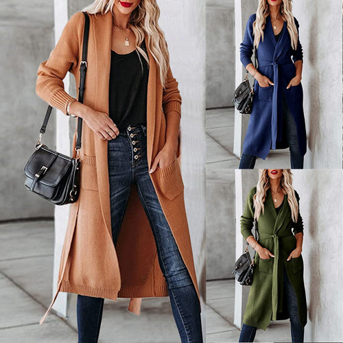 Damen Grobstrick-Wickelcardigan mit modernen Taschen Drune