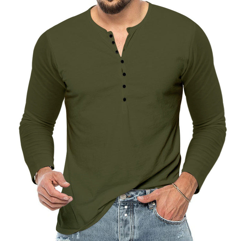Herren nan Langarm-Henleyshirt mit elastischer Baumwollmischung, schmaler Passform und durchgehender Knopfleiste Drune