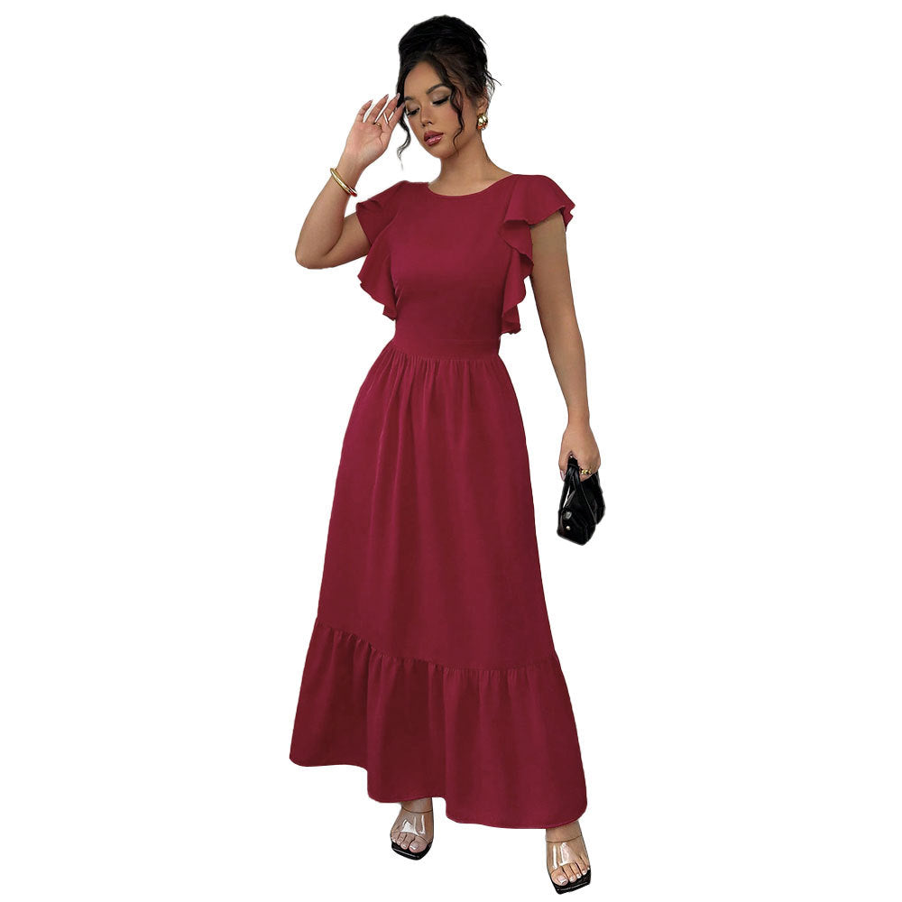 Damen Maxikleid mit voluminösen Rüschendetails und raffiniertem Rückenausschnitt Drune