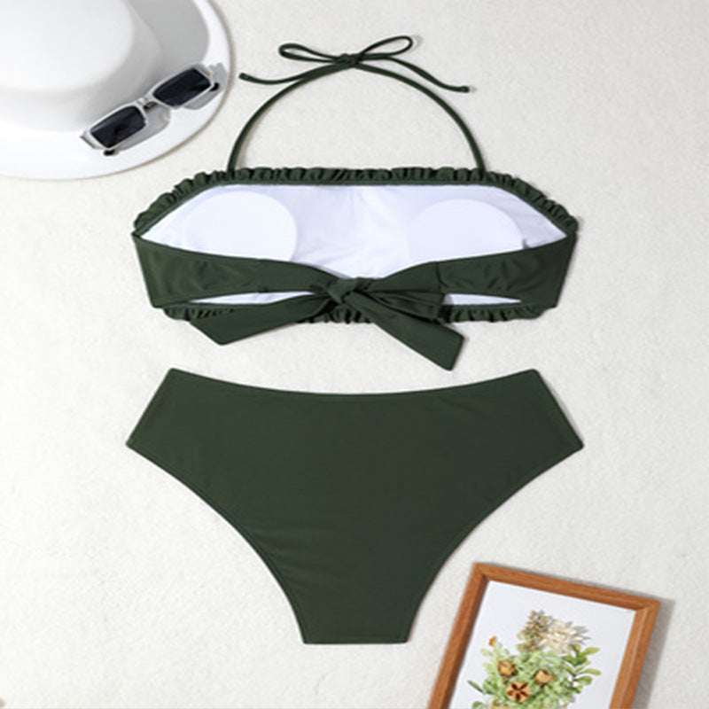Damen Bandeau-Bikini mit Rüschendetails und hohem Bund Drune