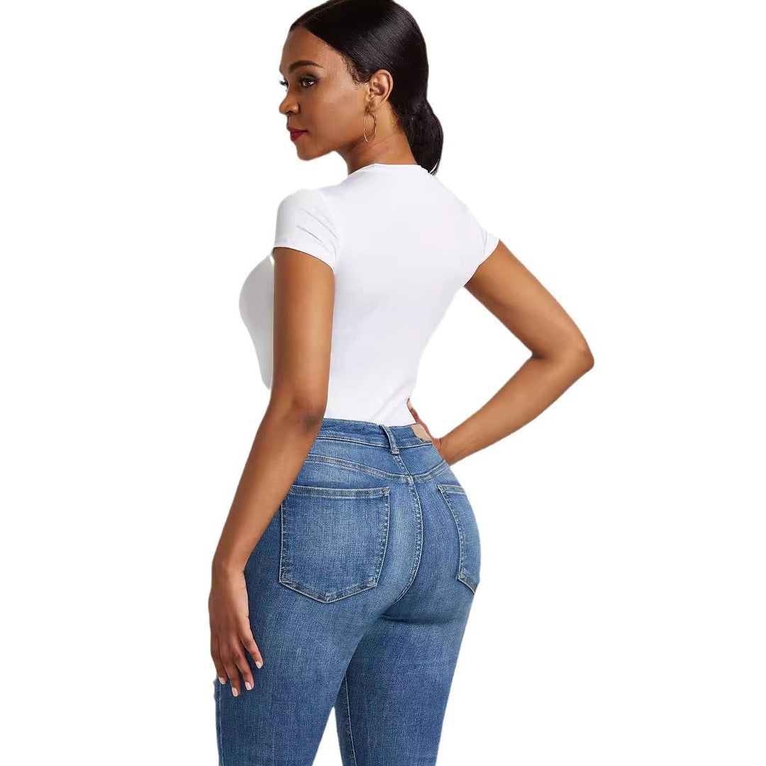 Damen figurbetonter Kurzarm-Bodysuit Drune