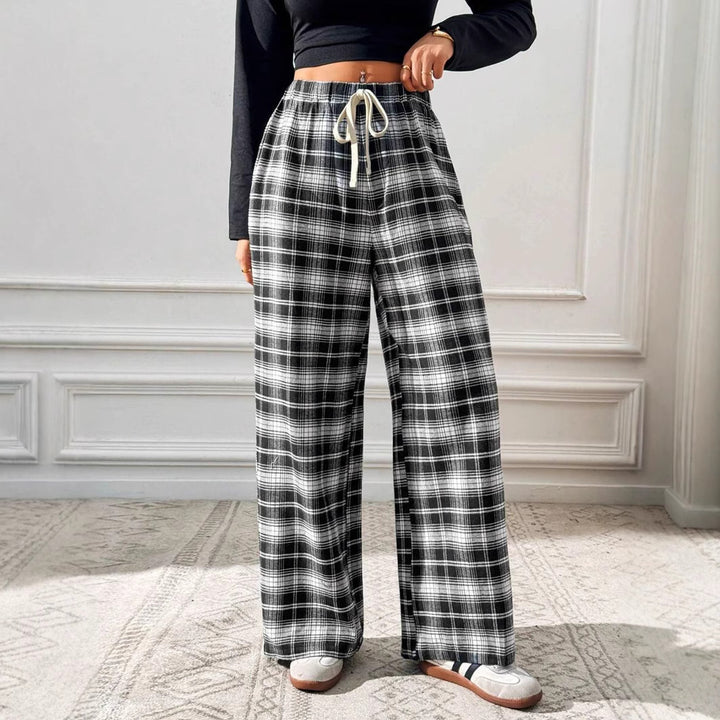 Damen lässige Freizeithose mit Gummibund und Karomuster Drune