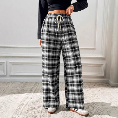 Damen lässige Freizeithose mit Gummibund und Karomuster Drune