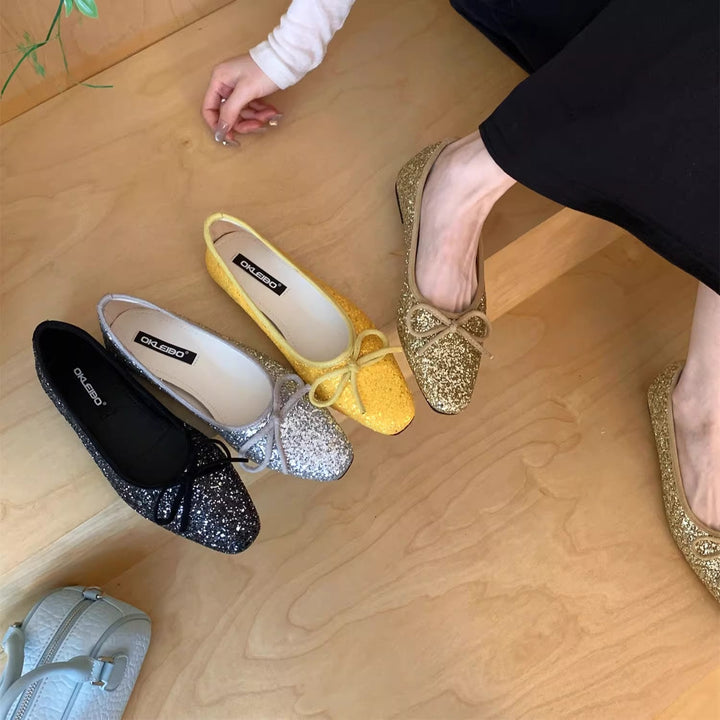 Damen Glitzernde Ballerinas mit eleganter Schleife und komfortabler Innensohle Drune