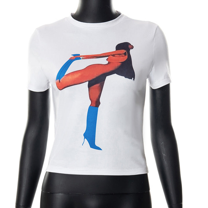 Damen Crop T-Shirt mit auffälligem Grafikdruck Drune