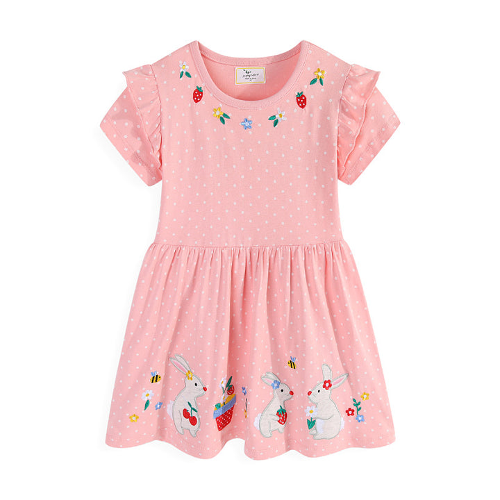 Mädchen Tüllkleid mit niedlichen Hasen- und Blumenstickereien Drune